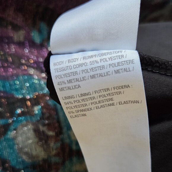 Susan Graver Occasions Foil Printed Knit Tie-Sleeve Blouse Top Plum/Teal 3X NWOT - Picture 10 of 11